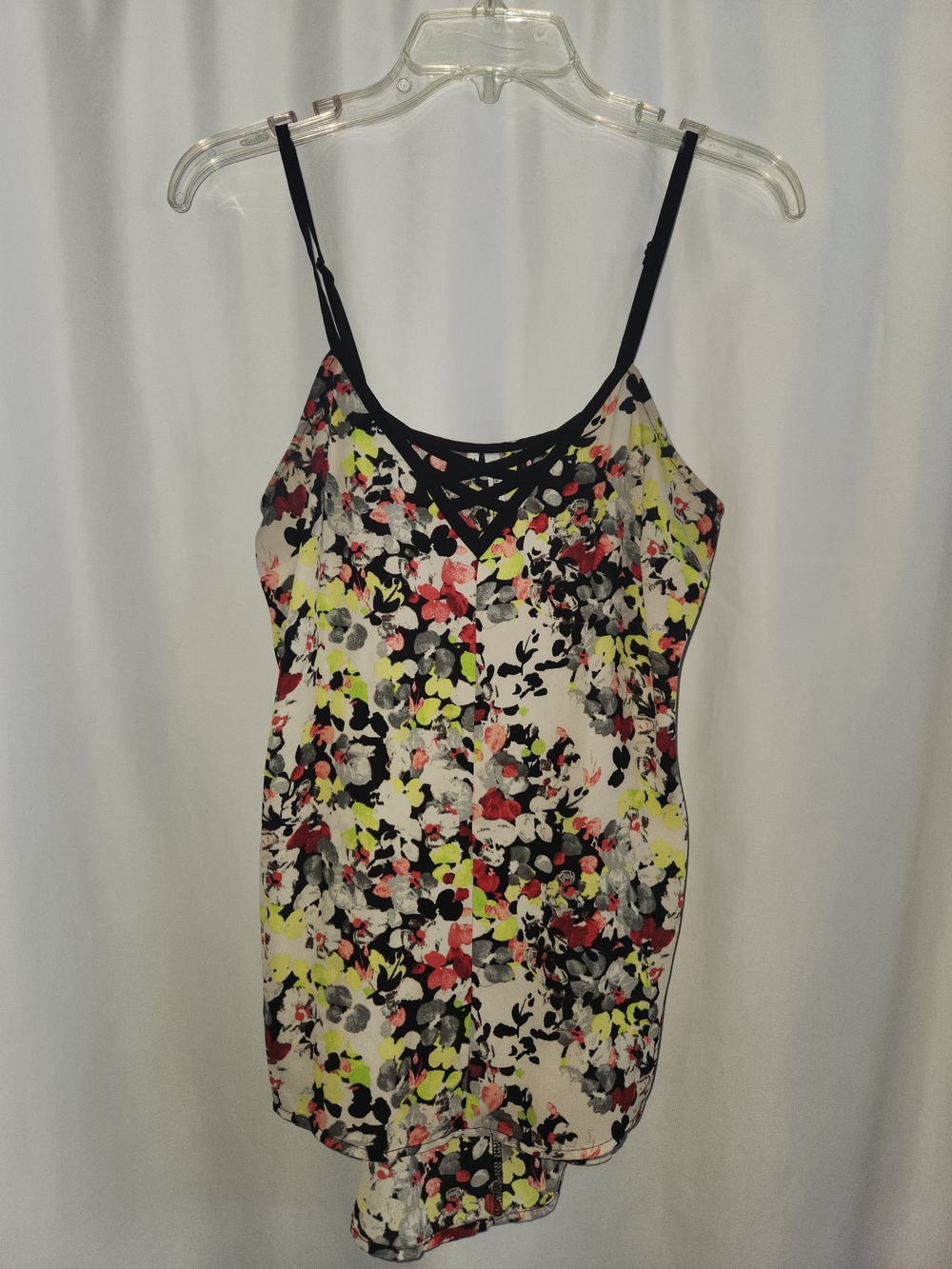 Floral Print Spaghetti Strap Tank Top With Neon Accents #bright #bold #colorful